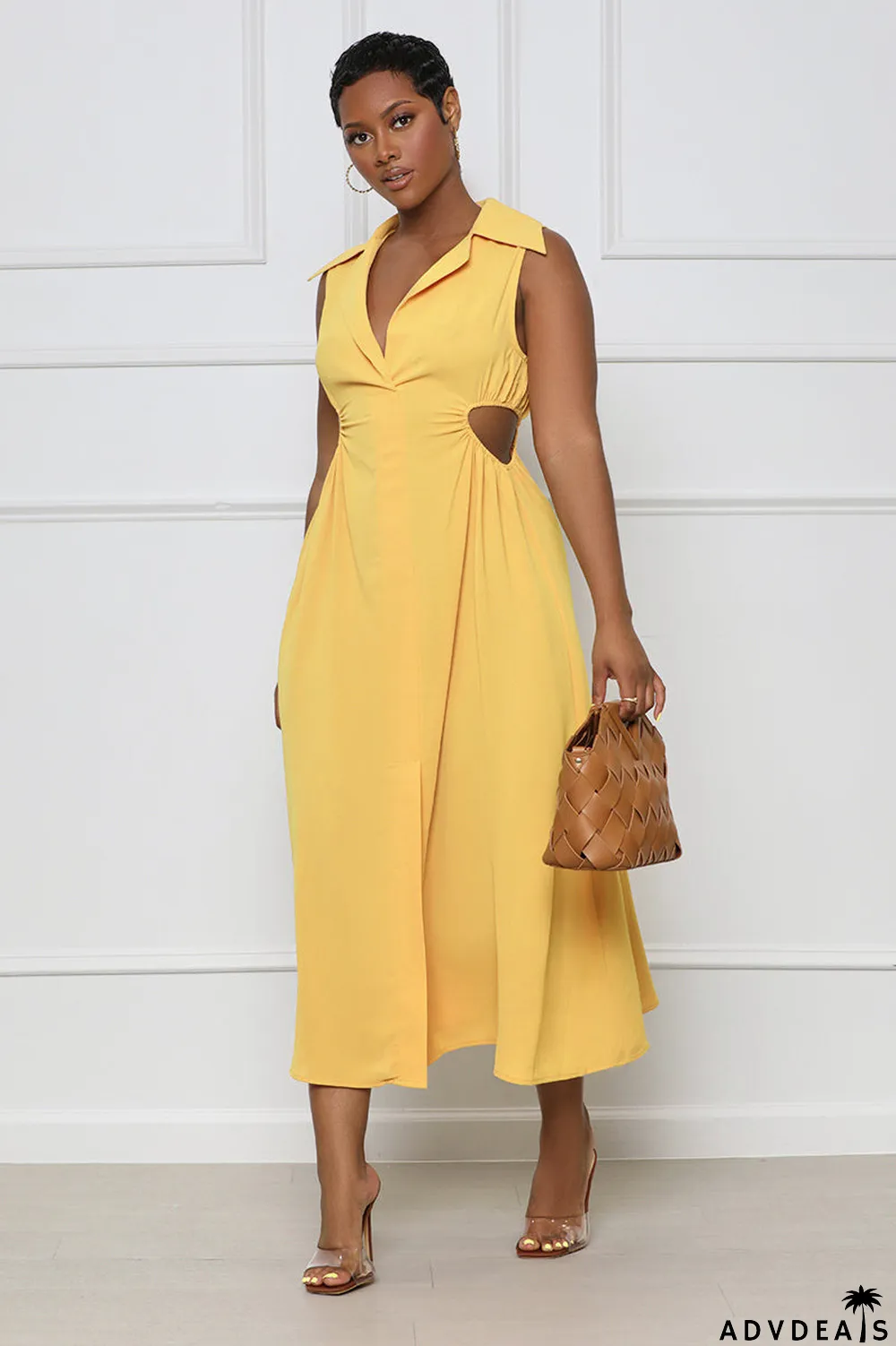 Women Casual Cutout Sleeveless Slit Dress
