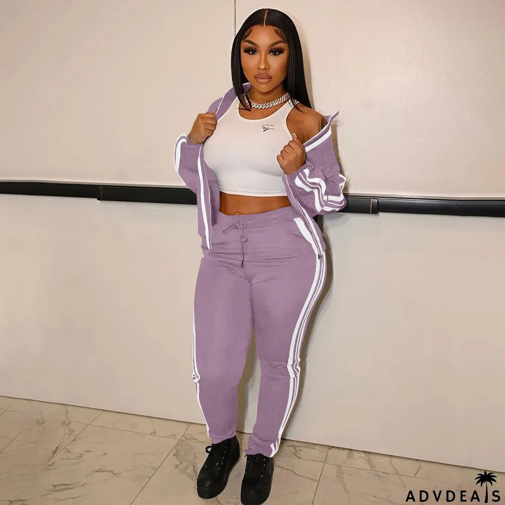 Custom Logo Women's Customized Printing Fashion Casual Patchwork Tracksuit Two-Piece Pants Set