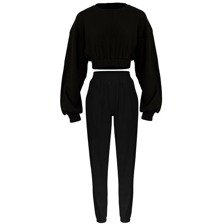 Women Athletic Wear-Long Sleeve Short Top & Trousers Sexy Female Sportswear Joggers Yoga Outfits 2 Piece Set