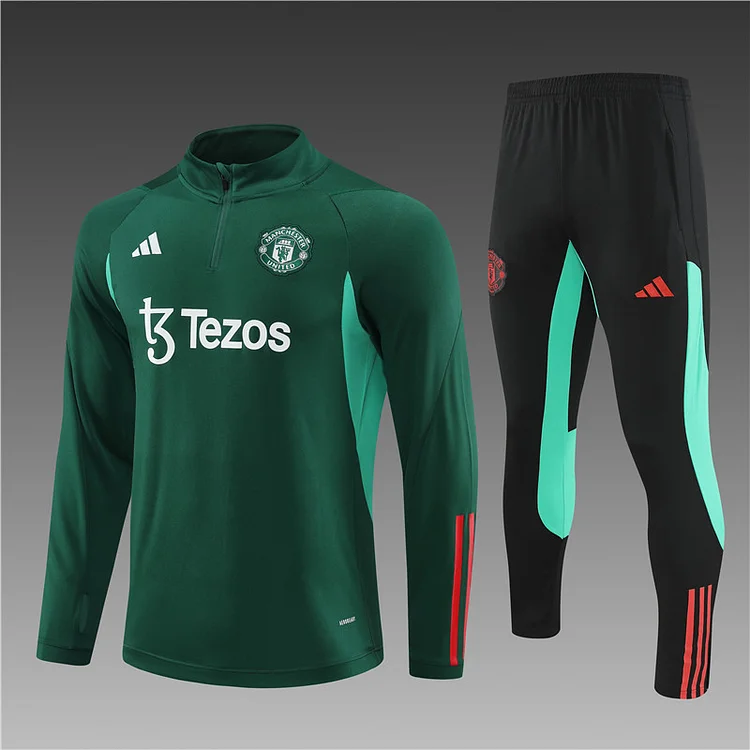 2023-24 Manchester United dark green half-zip training jersey