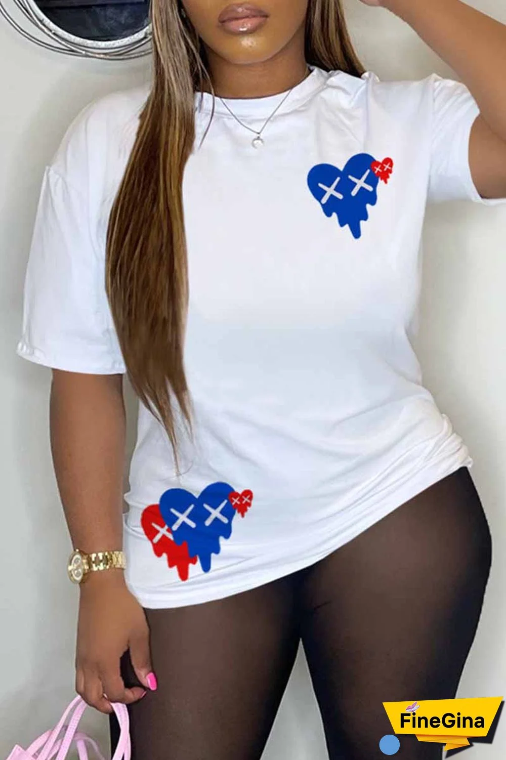 Black Casual Print Patchwork O Neck T-Shirts