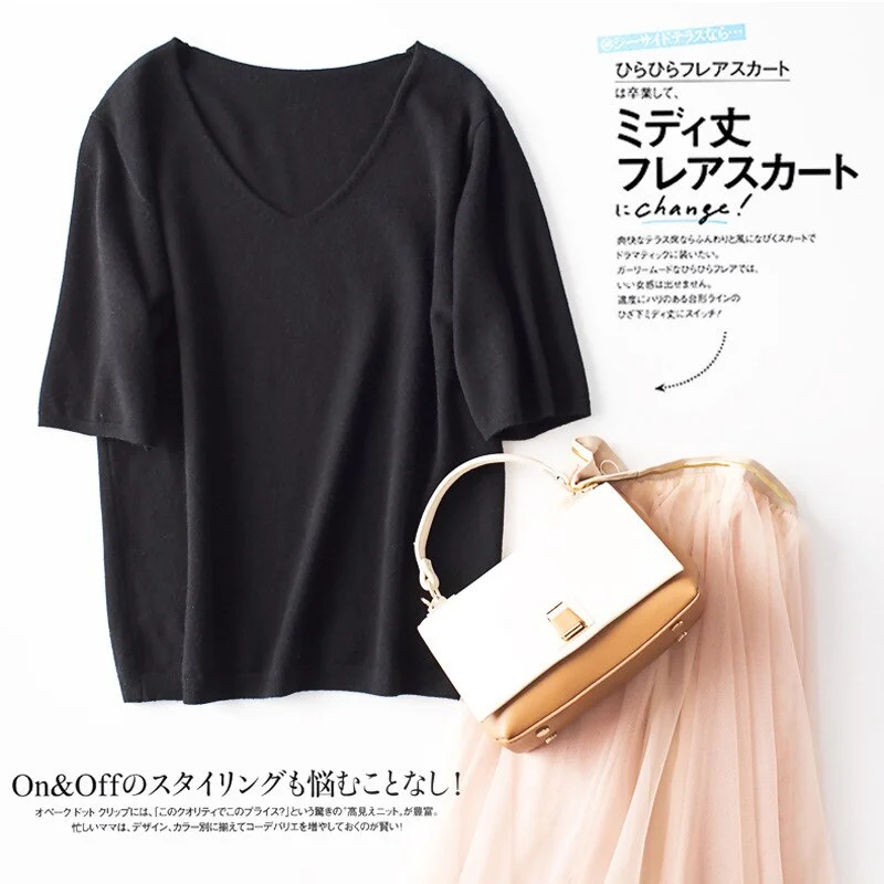 Women Sweater 2020 New Female V-neck Short-sleeved Knitted Pullover Jumper Pull Femme Clothes Loose Designer Fashion