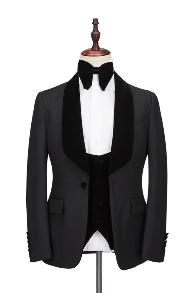 Claassic Stitching Velvet Shawl Lapel Black One Button Men's Formal Wedding Suit Tailcoats Online