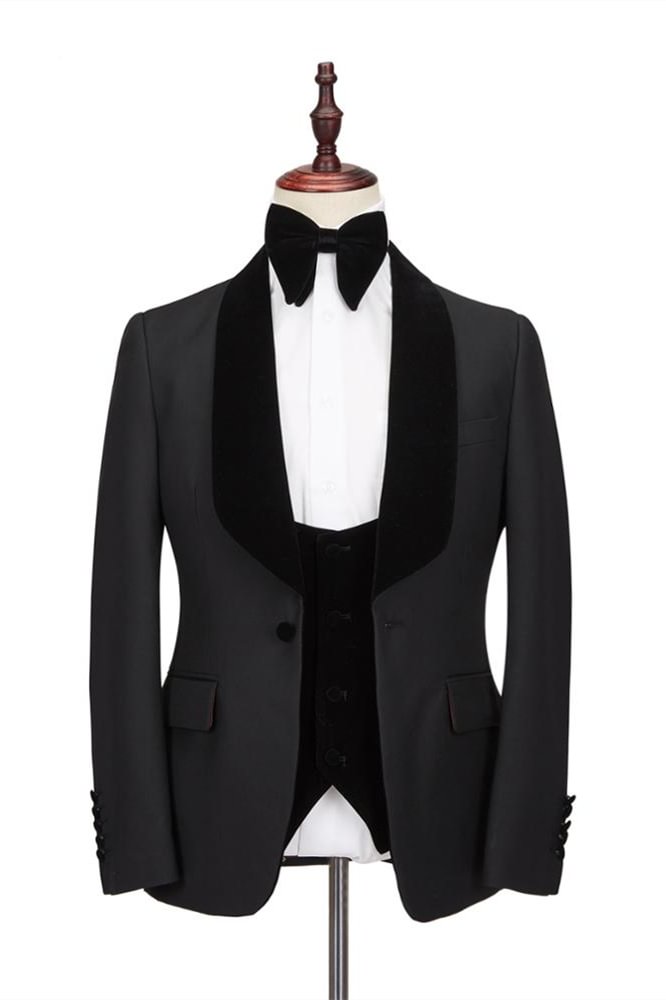 Shawl Lapel Stitching Velvet Black Men's Formal One Button  Wedding Suit Tuxedos Online | Ballbellas Ballbellas