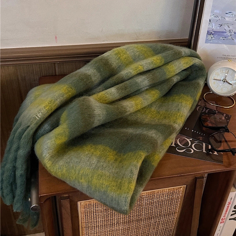 Latest Mohair Striped Tassel Scarf Fashion Geometric Gradient Shawl Japanese And Korean Versatile Thickened Scarf