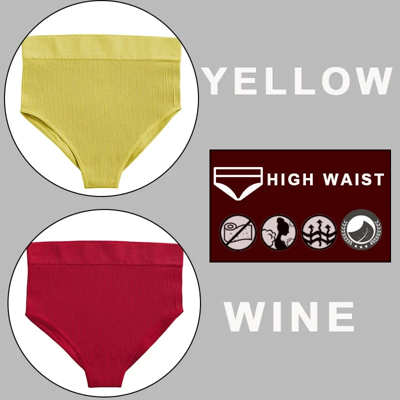 FINETOO 2PCS/Set Sexy Women Panties Underwear 10 Solid Colors Underpants For Girls High Waist Bodyshaper Briefs Seamless Pantys