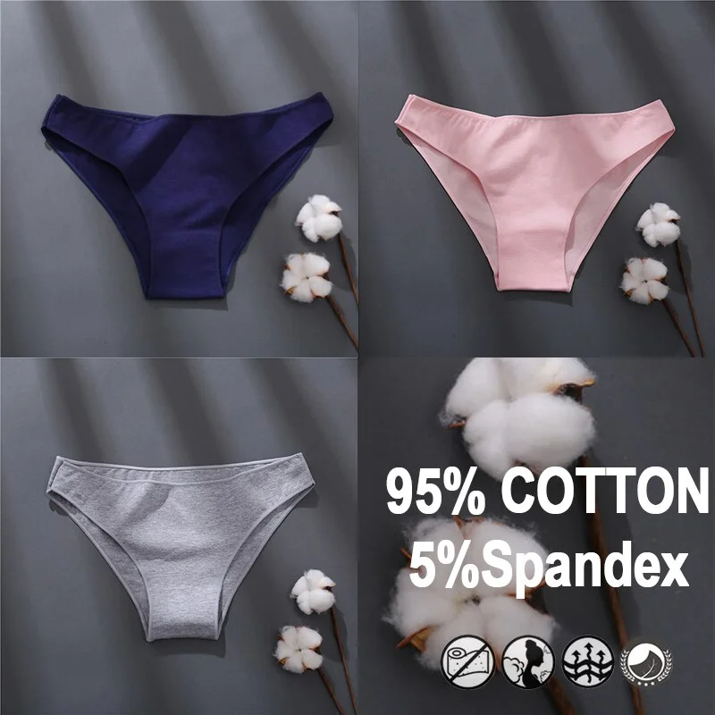 Billionm Women Sexy Cotton Panties Solid Color Underwear Simple Style Briefs Low Waist Breathable Panties Female Soft Intimates Lingerie