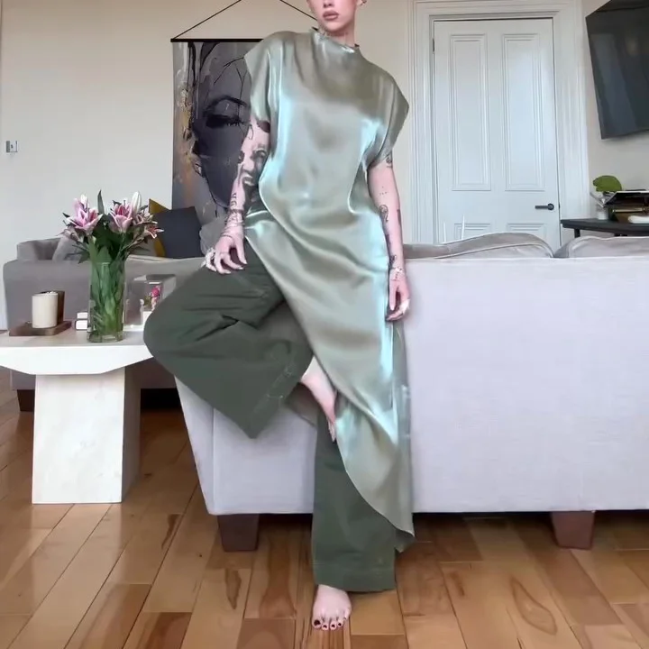 Sparkly Irregular Hem Long Top