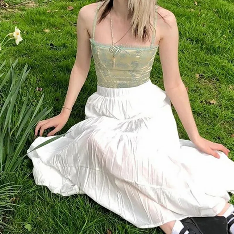 Xingqing Fashion Lace Corset Crop Top Y2k Clothes Green Fairy Grunge Style Cropped Tees Cami Tank Tops Fairycore Grunge Clothing