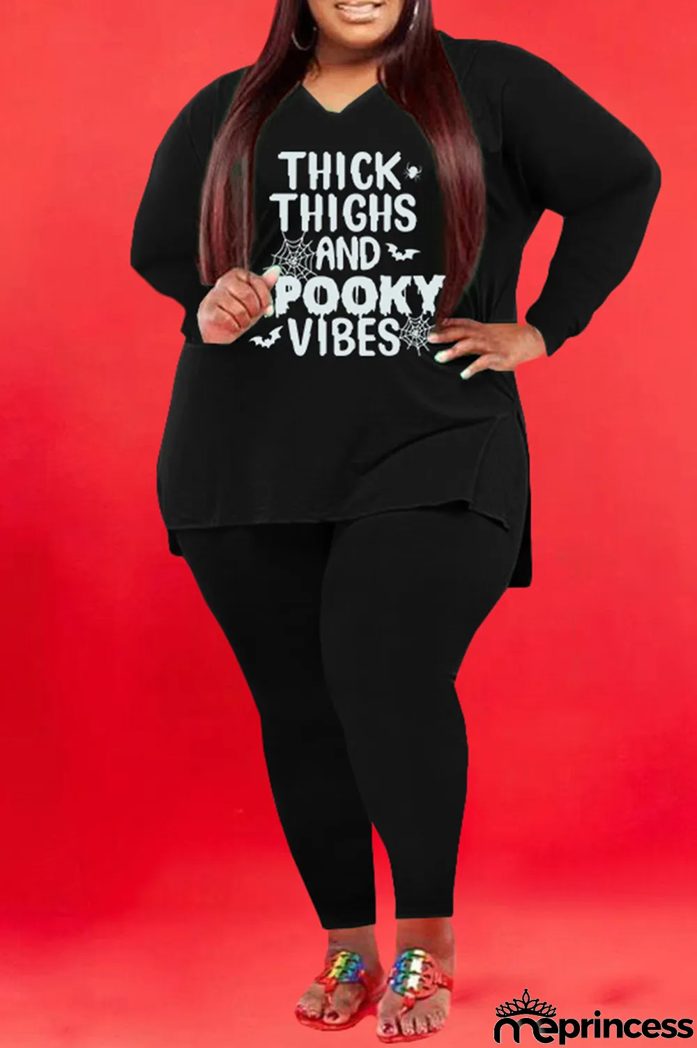 Red Fashion Casual Letter Print Basic V Neck Plus Size Two Pieces