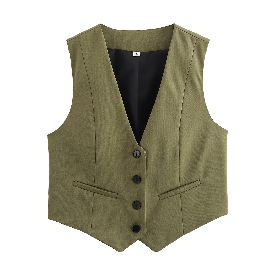 Nigikala Nigikala Women's Retro Solid Color Candy Color V-Neck Short Suit Vest / Horse Clip Cane