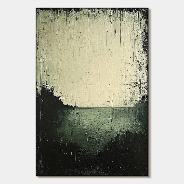 EMERALD MIST: Textured Wabi-Sabi Seascape Oil Painting（Canvas painting）