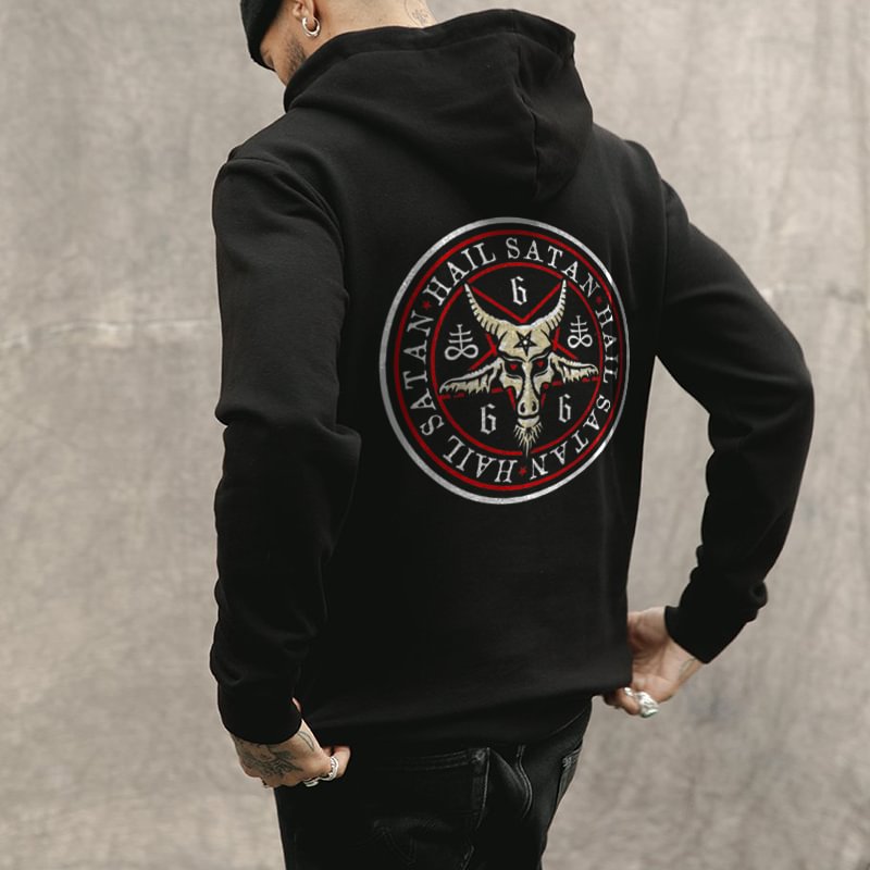 Designer hail satan printed men's hoodie - Krazyskull
