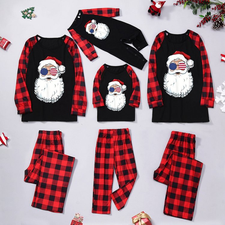 Christmas Printed Home Wear Santa Head Pattern Parent-child Wear Set