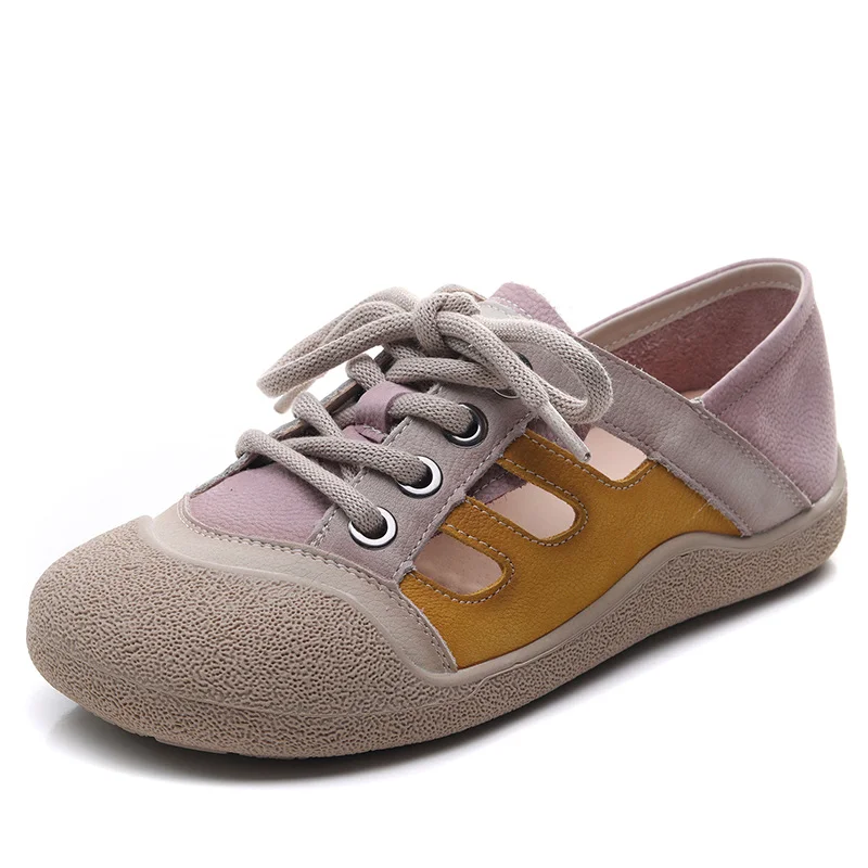 Qengg Qengg Layer Of Cowhole Retro Hollow Hole Shoe Woman 2025 Summer New Mori Art Sandals Casual Single Shoes