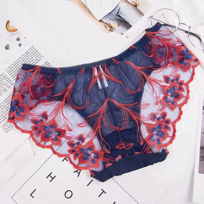 Teenage panties transparent Embroidery Hollow Out Underwear Panties  lace Briefs Low Waist Shorts Lingeries Cueca Calcinhas