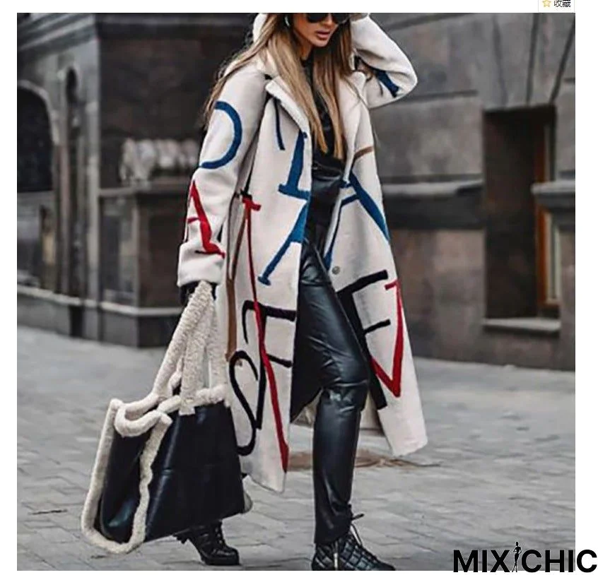 New Women's Loose Large Print Windbreaker Lapel Coat Women