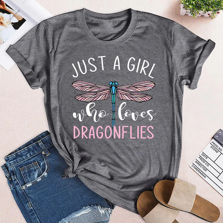 Just A Girl Dragonflies Dragonfly T-Shirt-04210-Annaletters