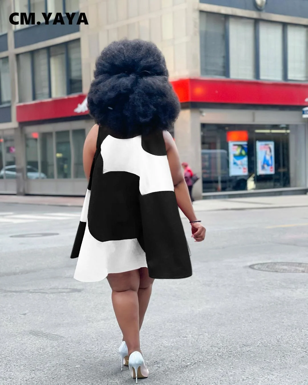 CM.YAYA Women Dress Print Sleeveless O-neck Loose Straight Above Knee Length Dresses Fashion Casual Vestidos Summer Outfits 2021