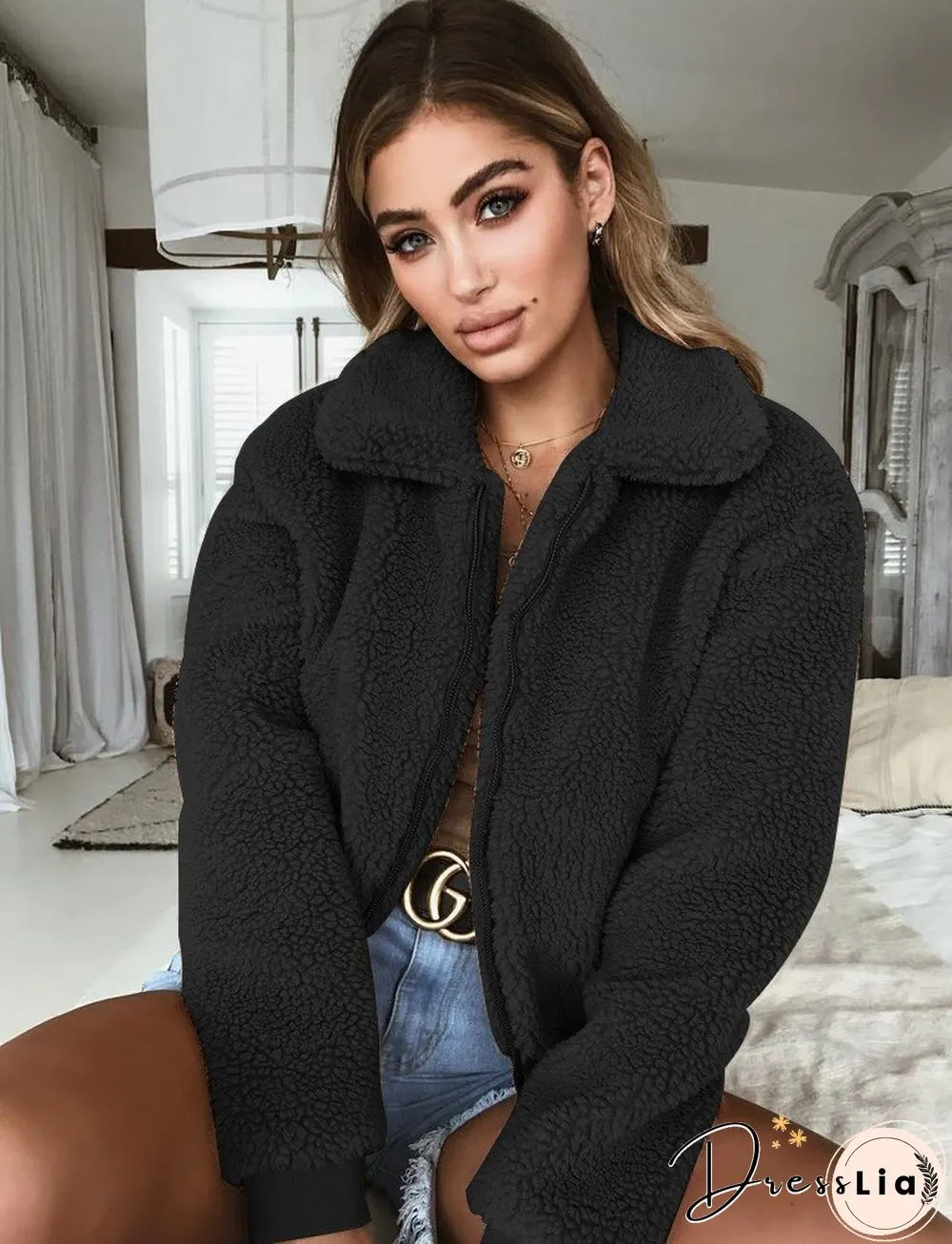 Womens Autumn and Winter Warm Fleece Jacket Top Clothing Wool Coat Women Vintage Camel