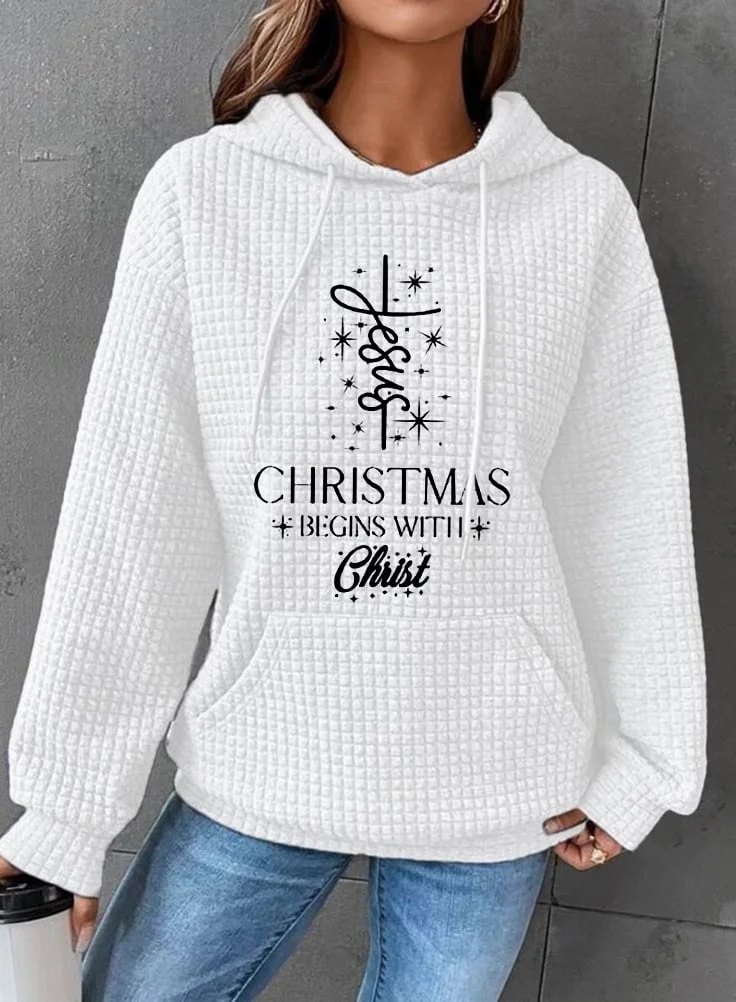 Women's  Christmas Begins with Jesus Print Waffle Hoodie