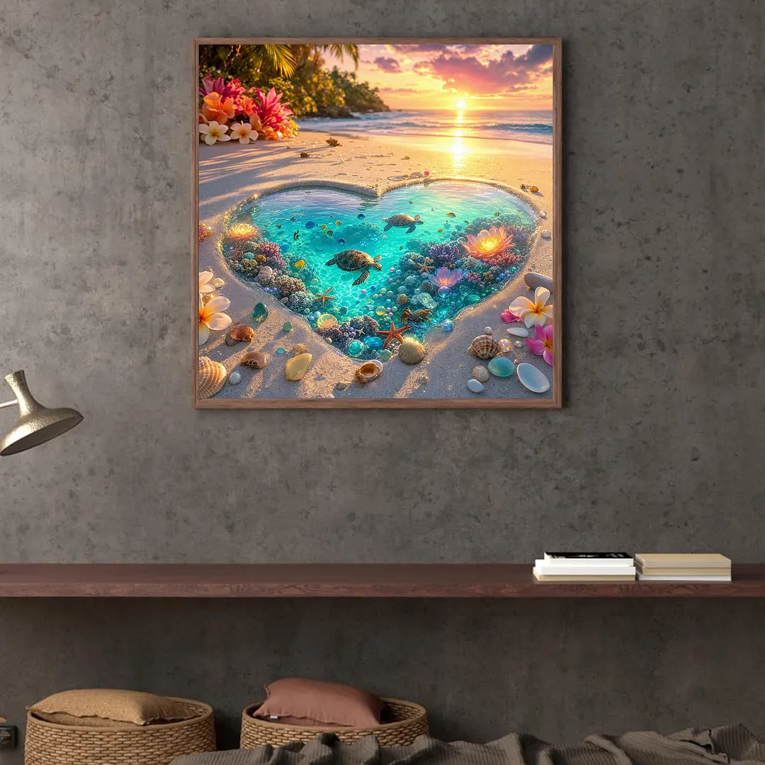 Love Beach Full DIY 5D Round Drill Diamond Painting Kits for Adults/Beginners Gift Home Decor Diamond Dots Paintings Picture Arts Craft 40x40cm