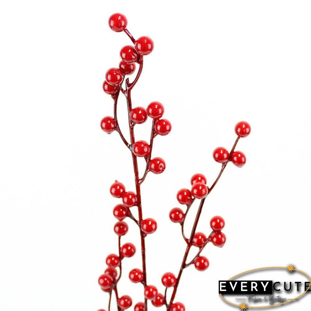 100Pcs Artificial Red Holly Berry Christmas Decor On Wire Bundle Garland Wreath