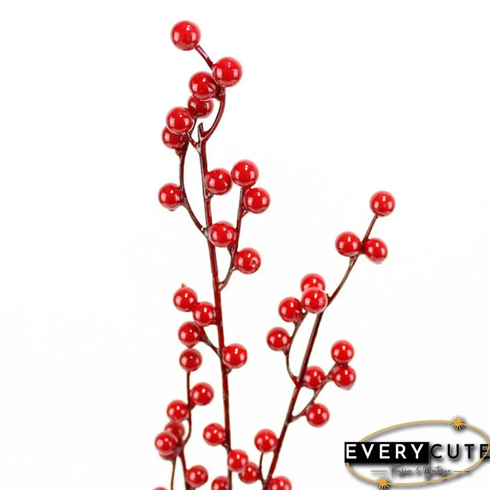 100Pcs Artificial Red Holly Berry Christmas Decor On Wire Bundle Garland Wreath