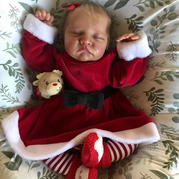 Christmas Reborn Doll 20" Lifelike Handmade Silicone Sleeping Reborn Baby Boy Doll Set with Clothes and Bottle