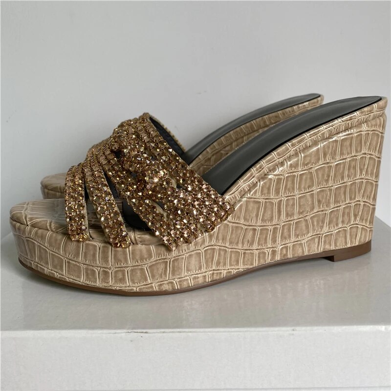 VCSHOES High Platform Wedges Sandals Women Jeweled Rhinestone Slingbacks Open Toe Mules For Girls
