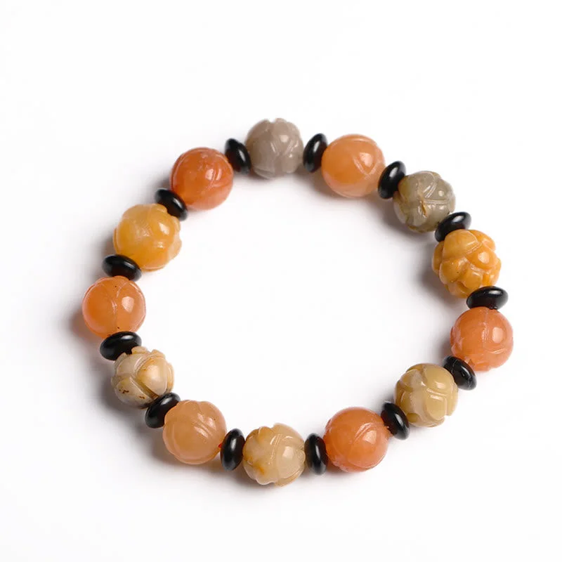 Silk Jade Lotus Wealth Luck Beads Bracelet