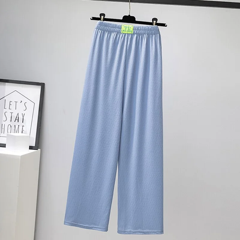 Summer Straight Casual Pants Women Black Patches Elastic Waist Ankle Length Pants Femme Thin Loose Pantalones Mujer.
