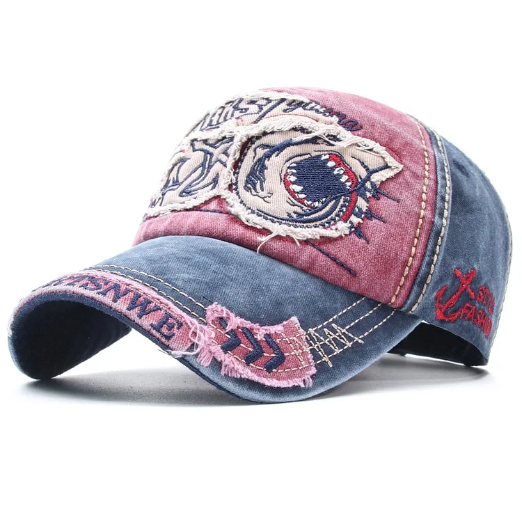 Shark baseball Cap Embroidered hat Men Solid Animal Cartoon Cotton Baseballs Cap at Hiphopee