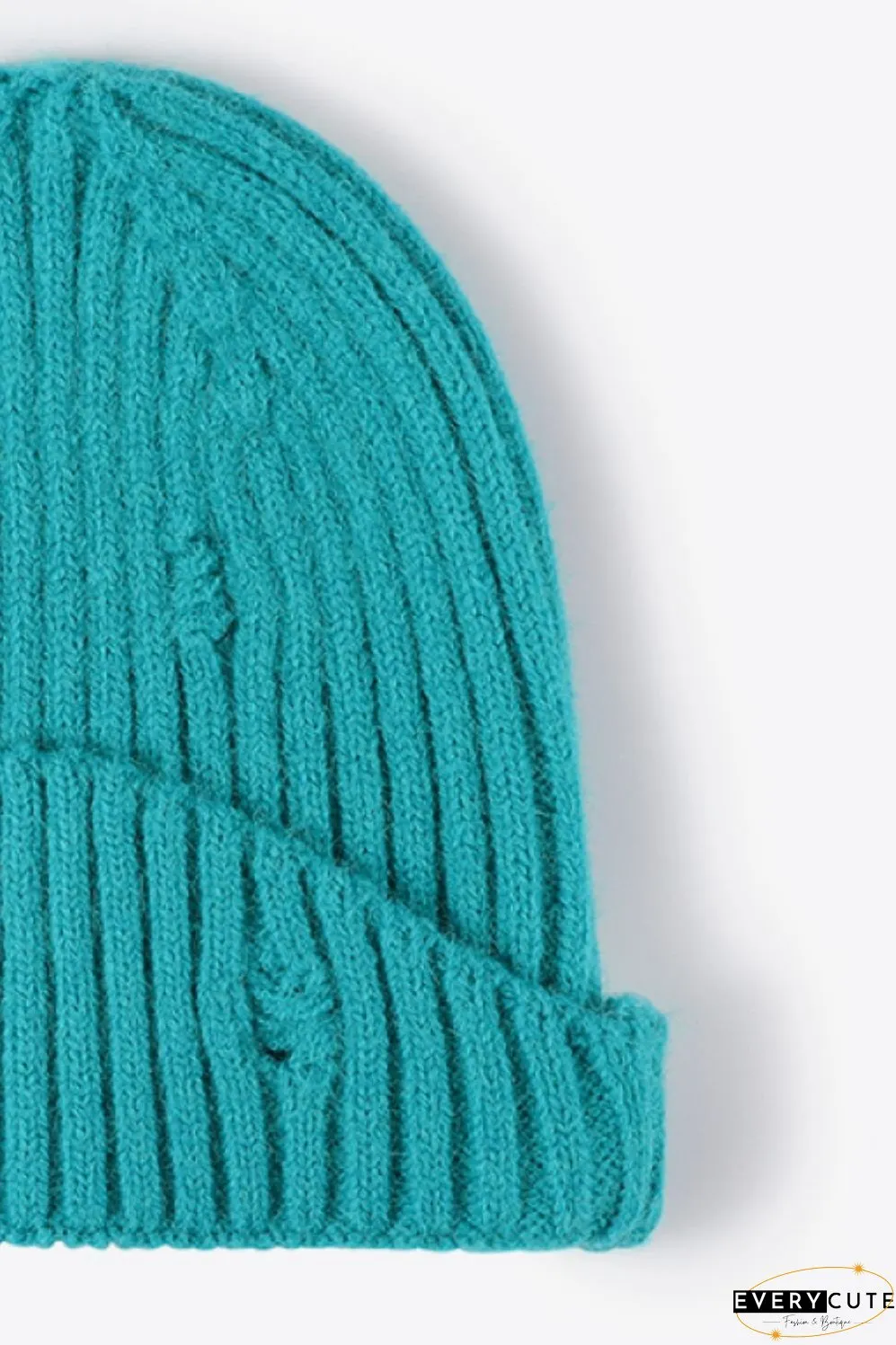 Distressed Rib-Knit Beanie