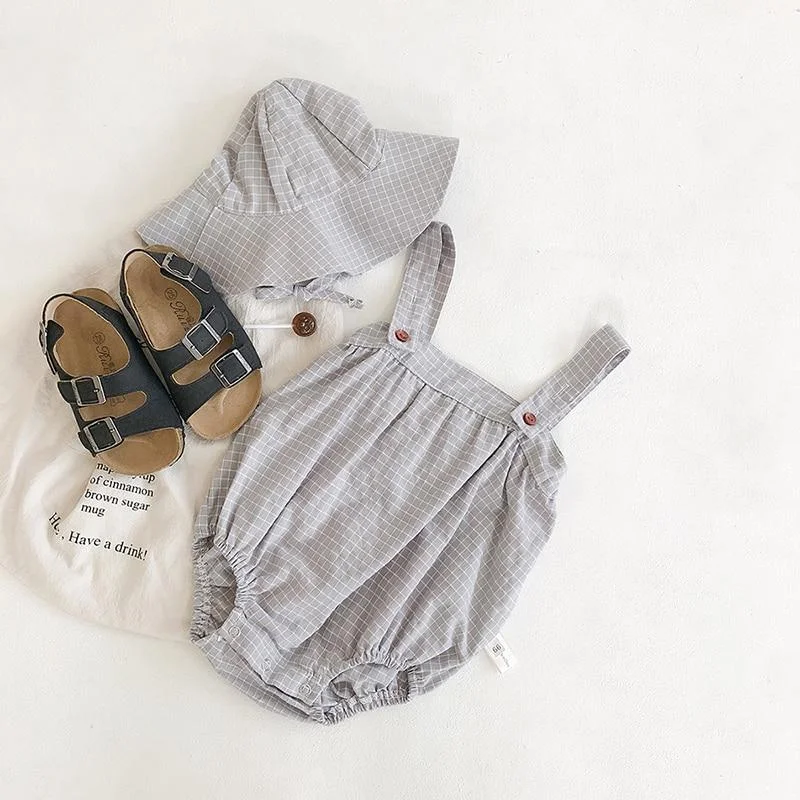 Summer Plaid Baby Bodysuits and Blouse 2 pcs New 2020 Fashion Baby Clothing Little Pumpkin Infant Girls Boys Clothes Set