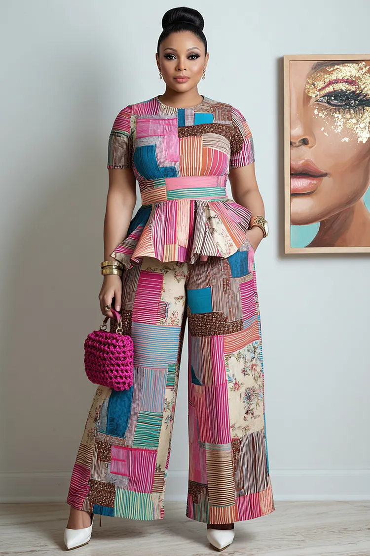 Xpluswear Design Plus Size Business Casual Multicolor All Over Print ...