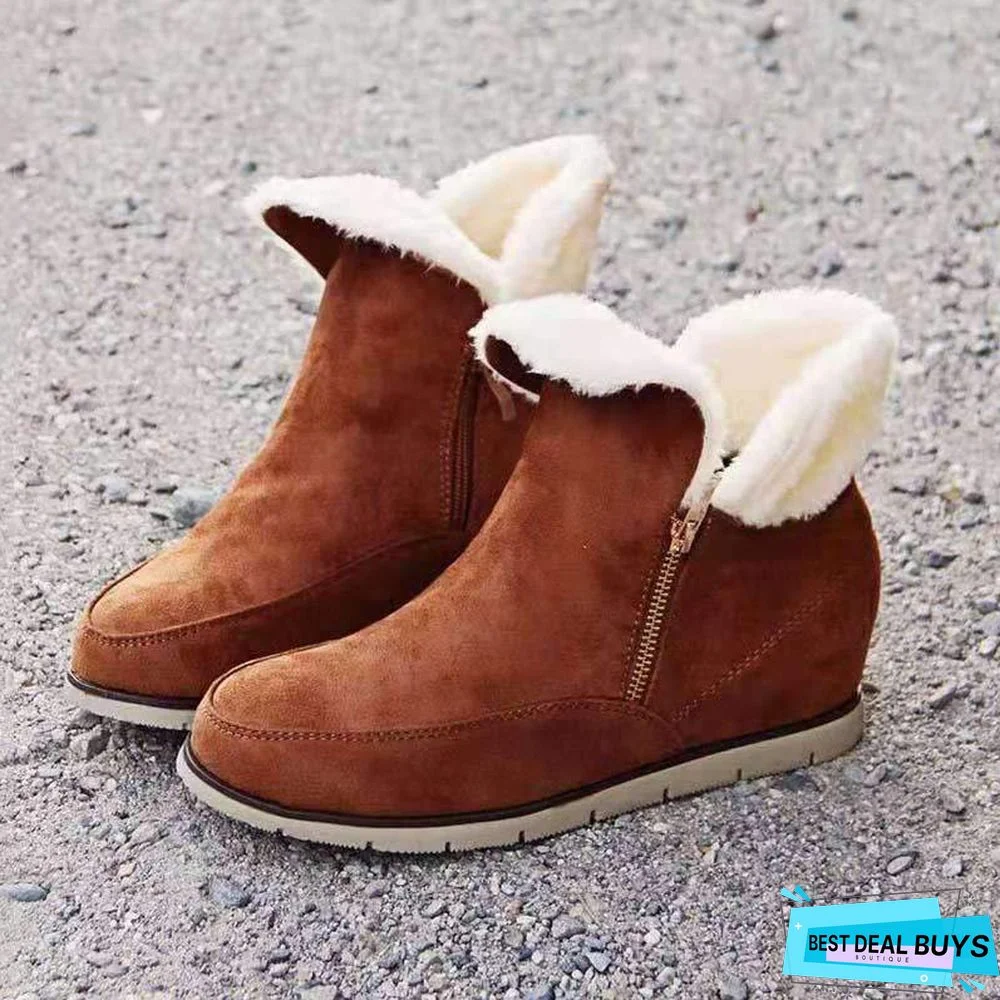 Round Toe Zipper Wedge Snow Boots