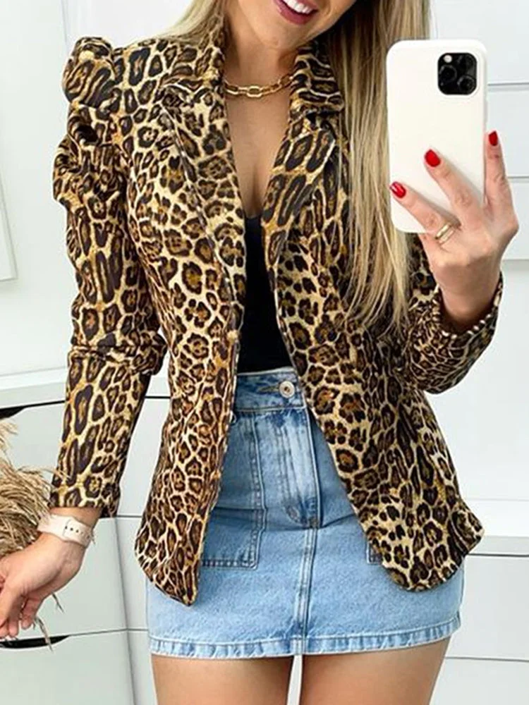 Leopard print women's coat jacket SKUI45630 QueenFunky