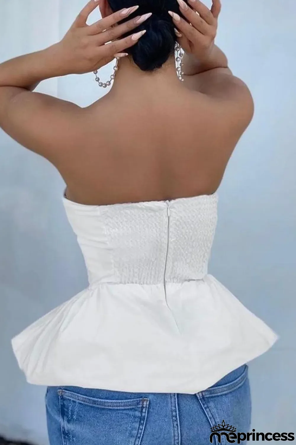 White Fashion Sexy Solid Backless Strapless Tops
