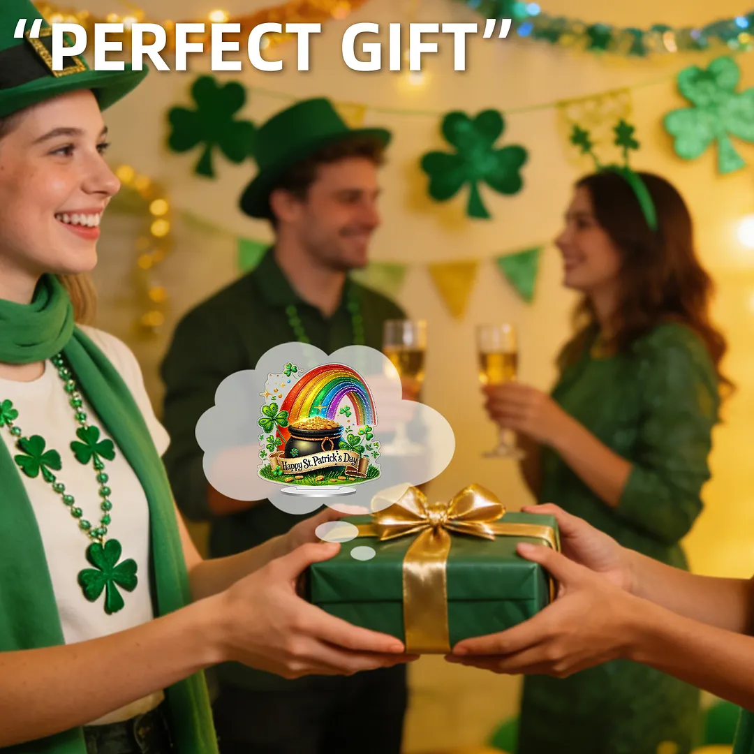 2D Flat DIY Happy St Patricks Day Diamond Painting Tabletop Ornaments Kit Special Shape Crystal Art Craft Decoration Single Side Drill for Living Room Home Office