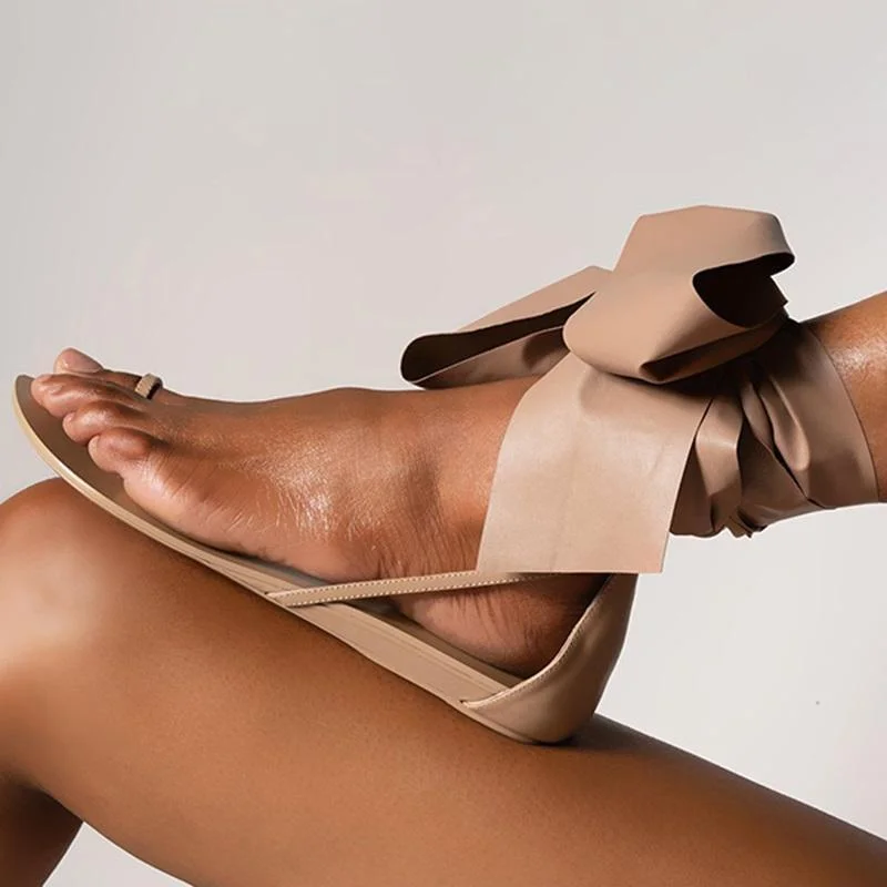 Women Gladiator Thong Summer Ankle Wrap Flat Sandals