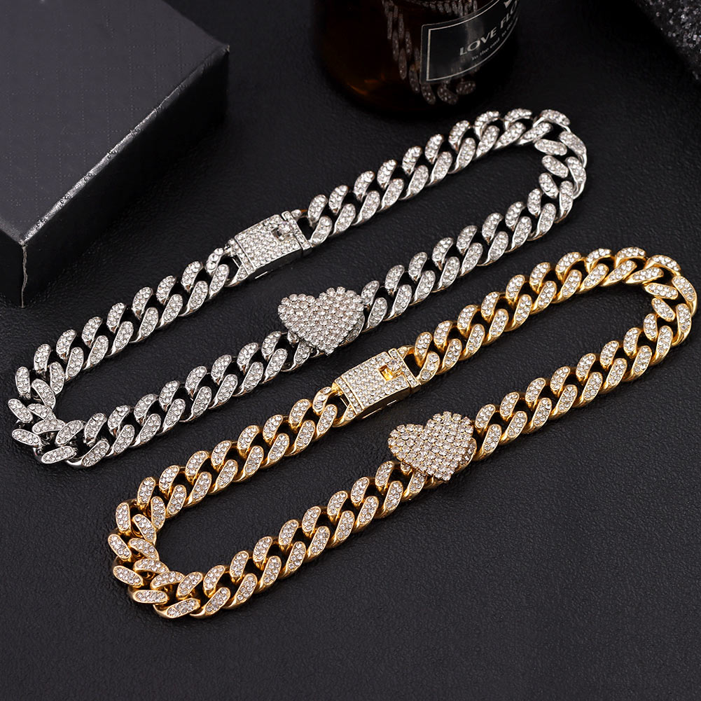 Iced Out Miami Curb Cuban Chain Halskette mit Strasssteinen – Gold- und Silberoptionen