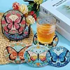 8pcs Butterfly DIY Diamond Painting Coasters Kits with Holder Wooden Coaster