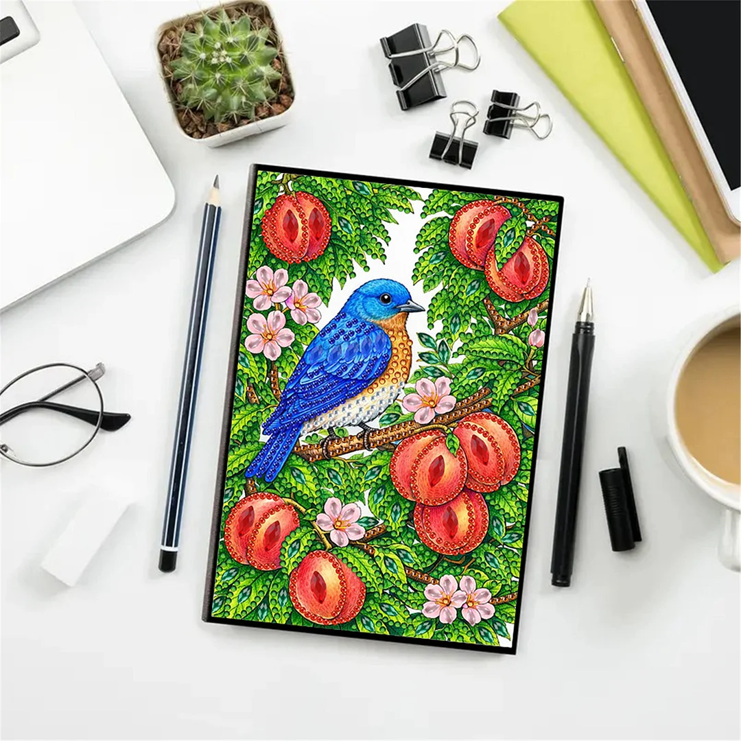 DIY Flower Diamond Painting Journals Notebooks 50 Pages A5 No Lines Special Shaped Diamond Art Kits for Beginners Craft Lovers and Artists (Peaches and Birds)