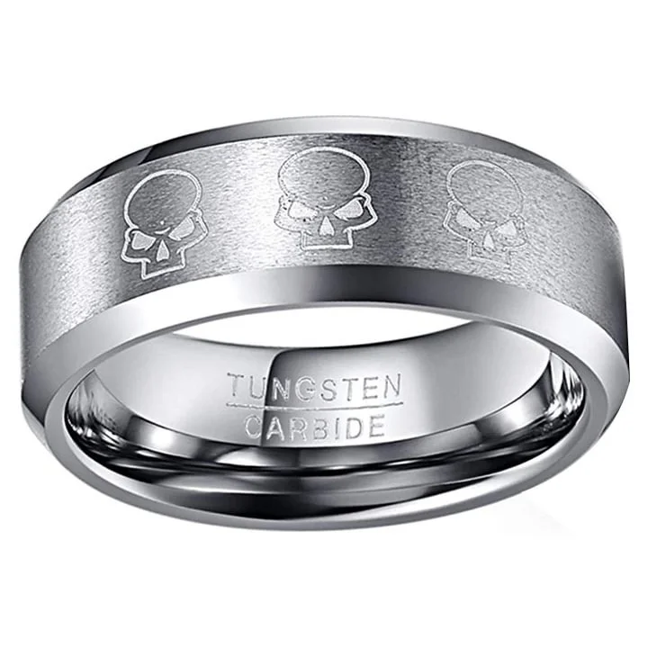 4MM 6MM 8MM 10MM Mens Women Silver Matte Finish Tungsten Carbide Rings High Polished Beveled Edge Carbon Fiber Couple Wedding