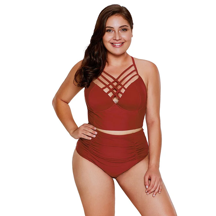 Women Plus Size Swimwear Tankinis Summer Two-Piece High Waist Swimsuit