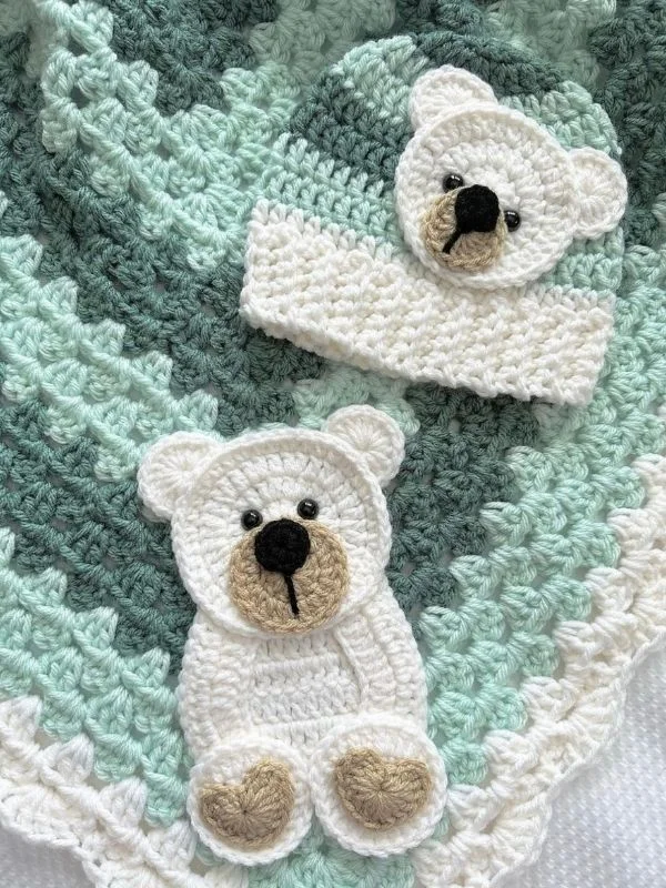 Lulusnow Handmade Green Bear Bedding Crochet Animal Baby Blanket Gifts For Baby 