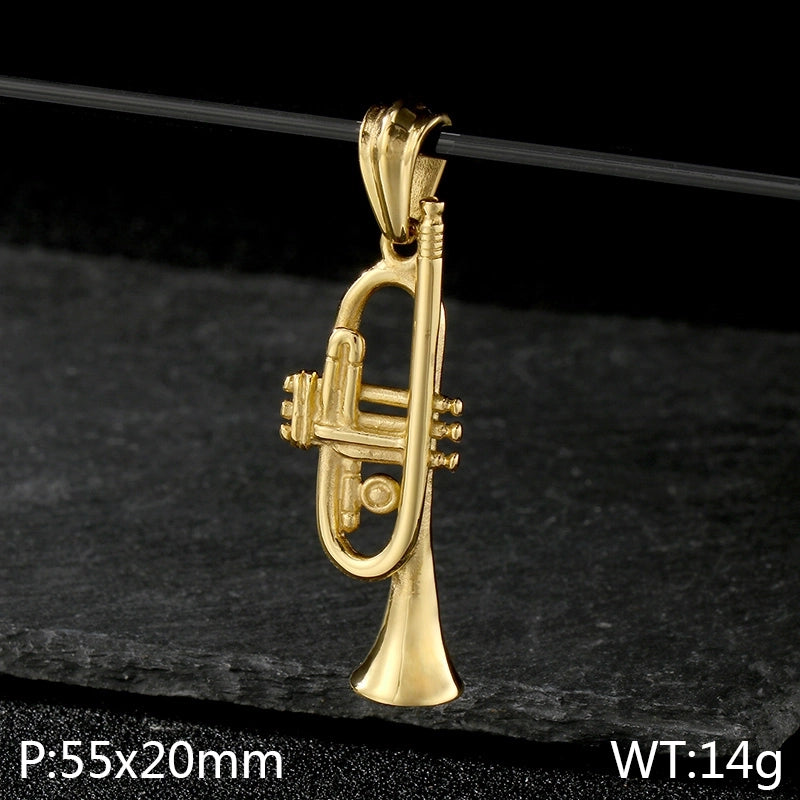 1 Piece 304 Stainless Steel 18K Gold Plated Musical Instrument Skull Pendant