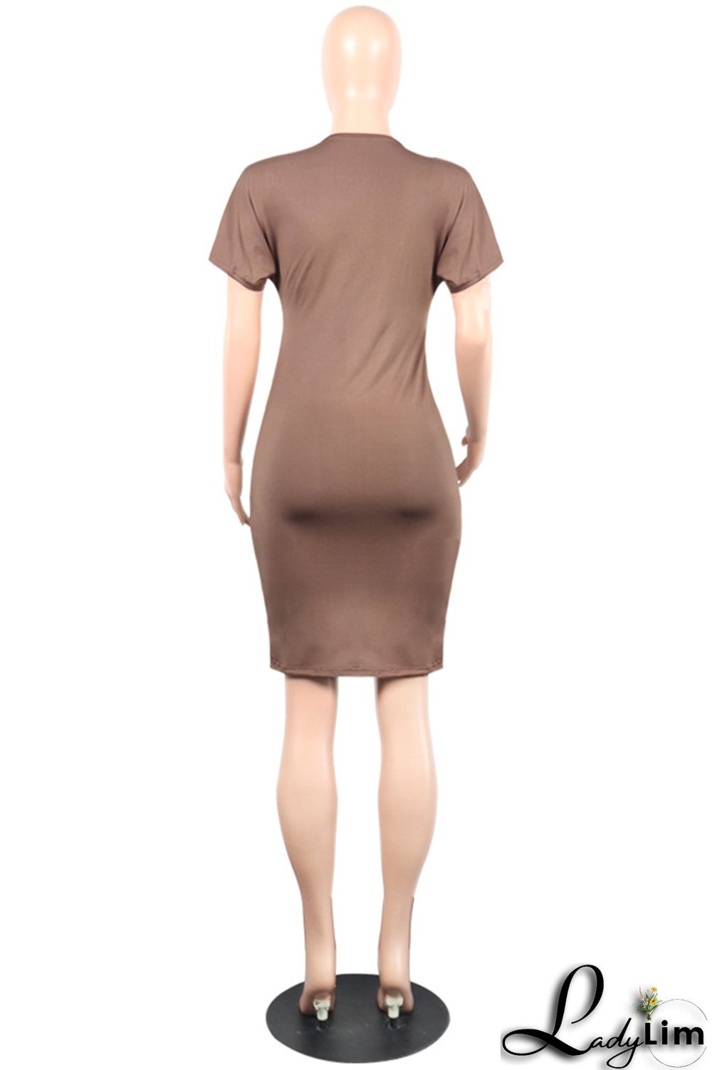 Grey Fashion Casual Solid Split Joint O Neck Short Sleeve Dress