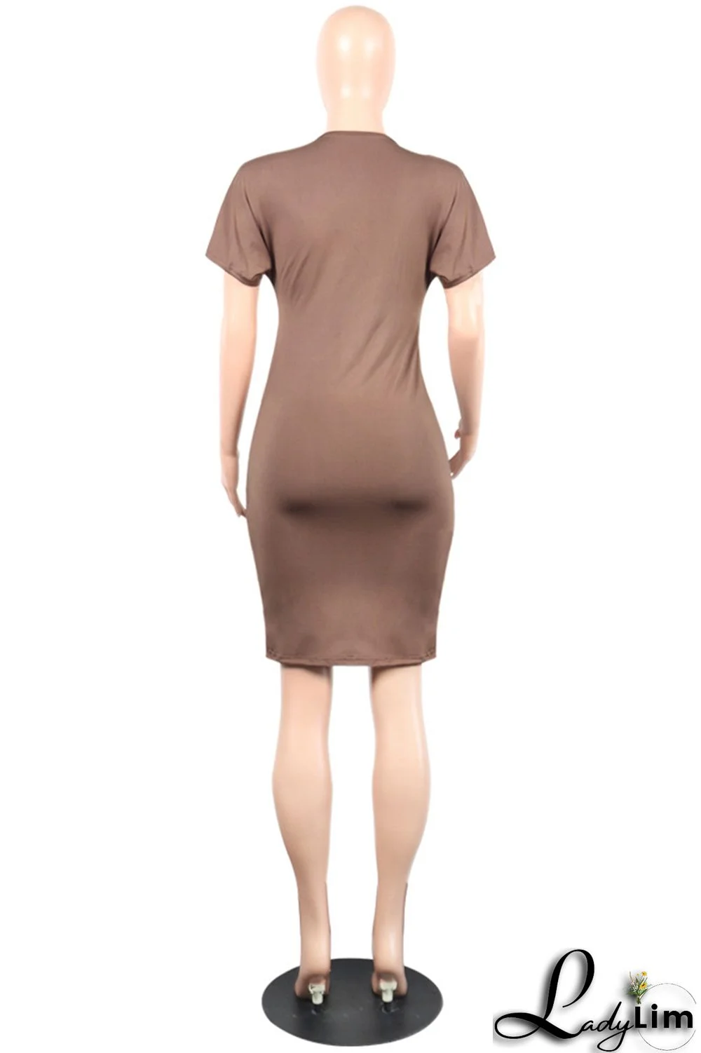 Grey Fashion Casual Solid Split Joint O Neck Short Sleeve Dress